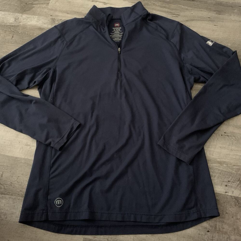 TravisMathew Mens XL Blue 1/4 Zip Mock Neck Pullover Activewear